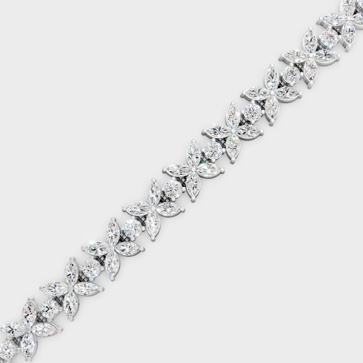 Luxury Marquise Round Diamond Bracelet White Gold Jewelry