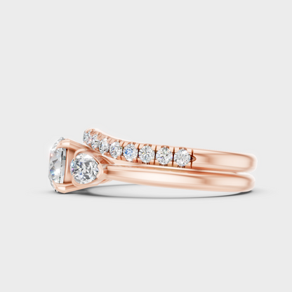  Rose Gold Round-Cut Lab-Grown Diamond Ring Set For Modern Luxury