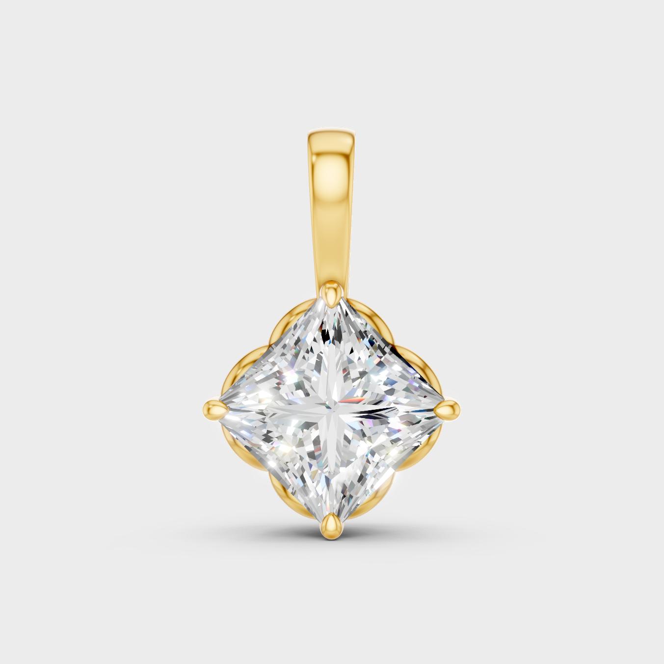Classic 14K Yellow Gold Solitaire Pendant Featuring A Sharp Princess-Cut Diamond