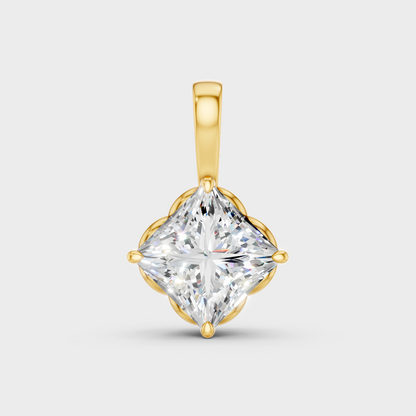 Classic 14K Yellow Gold Solitaire Pendant Featuring A Sharp Princess-Cut Diamond