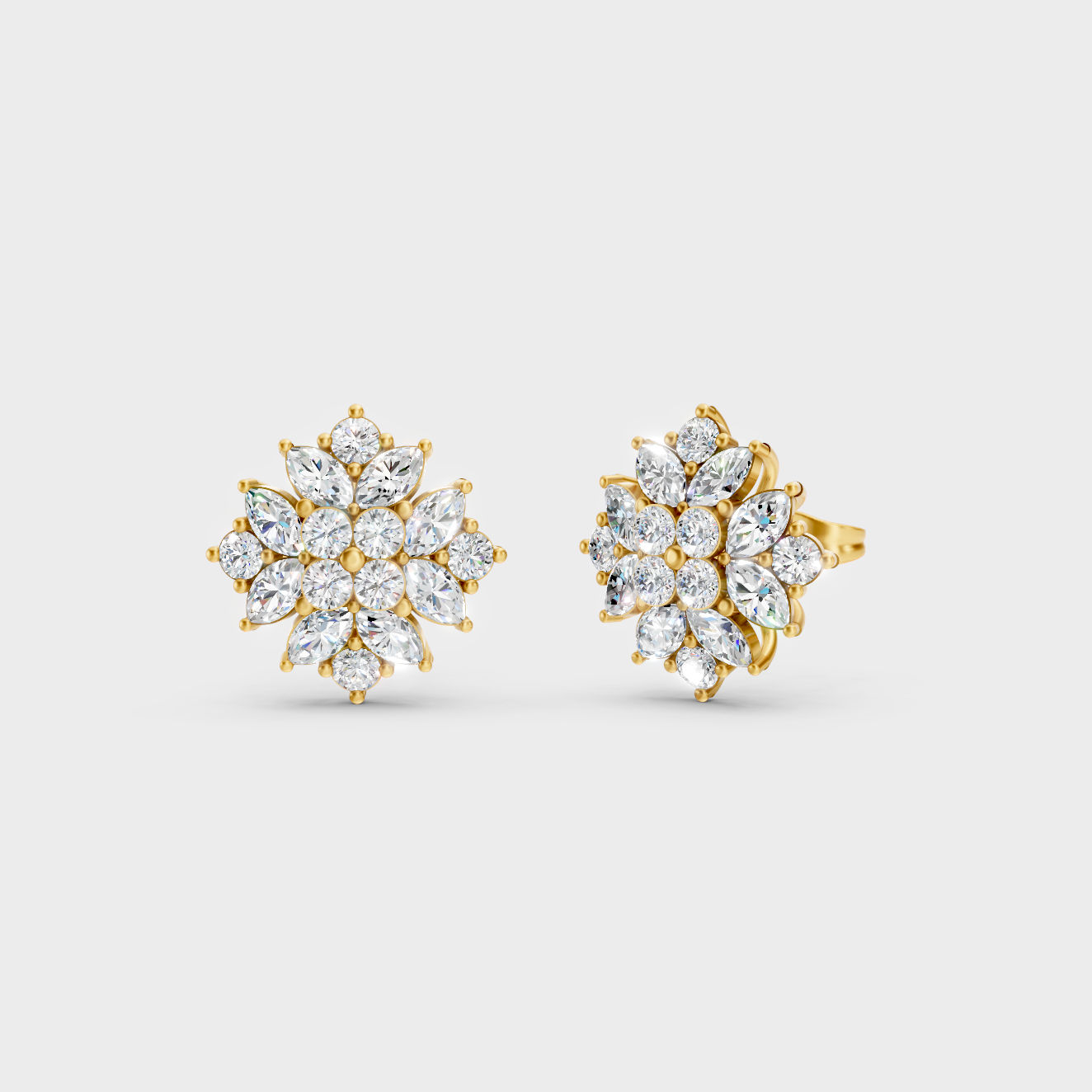 GLI Certified 2.6 Ct TW Round And Marquise Lab-Grown Diamond Stud Earrings In 18K Yellow Gold 