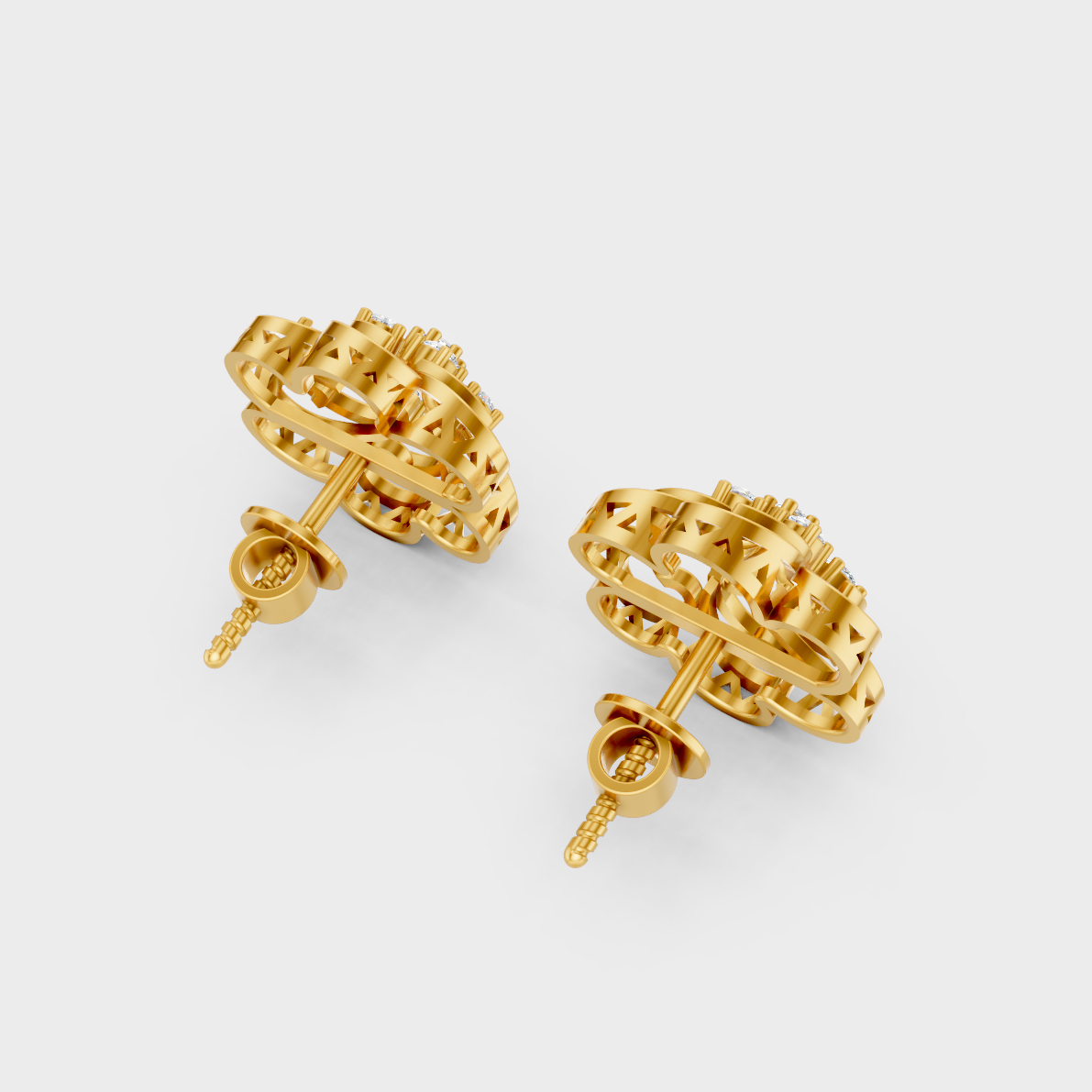 Hallmarked 18K Yellow Gold Stud Earrings With Brilliant Round Lab Diamonds