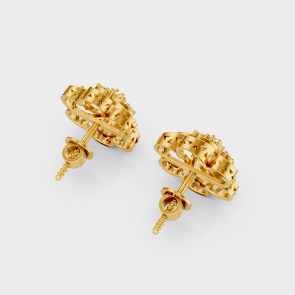 Hallmarked 18K Yellow Gold Stud Earrings With Brilliant Round Lab Diamonds