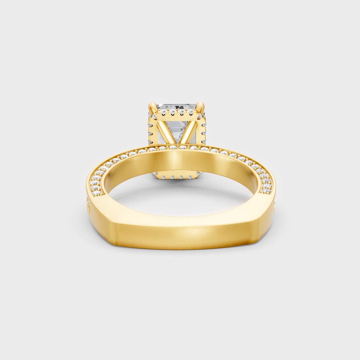 Customizable Yellow Gold Emerald Lab Diamond Hidden Halo Ring For A Bold Statement