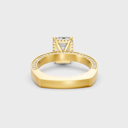 Customizable Yellow Gold Emerald Lab Diamond Hidden Halo Ring For A Bold Statement