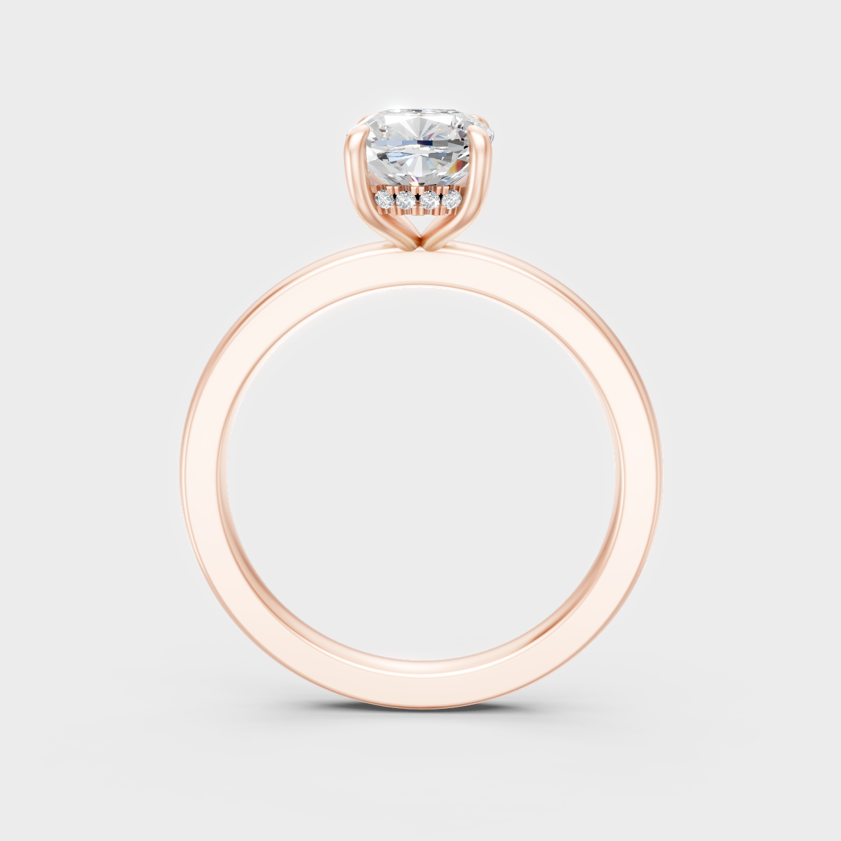 Modern 9K Rose Gold Hidden Halo Ring With Cushion And Round Sustainable Diamonds