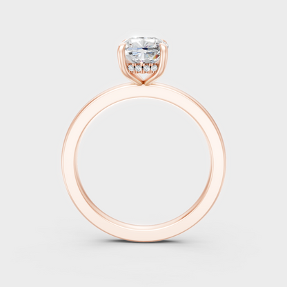 Modern 9K Rose Gold Hidden Halo Ring With Cushion And Round Sustainable Diamonds