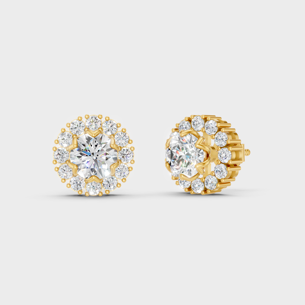 GLI Certified 2.54 Ct TW Round-Cut Lab-Grown Diamond Halo Stud Earrings In 18K Yellow Gold