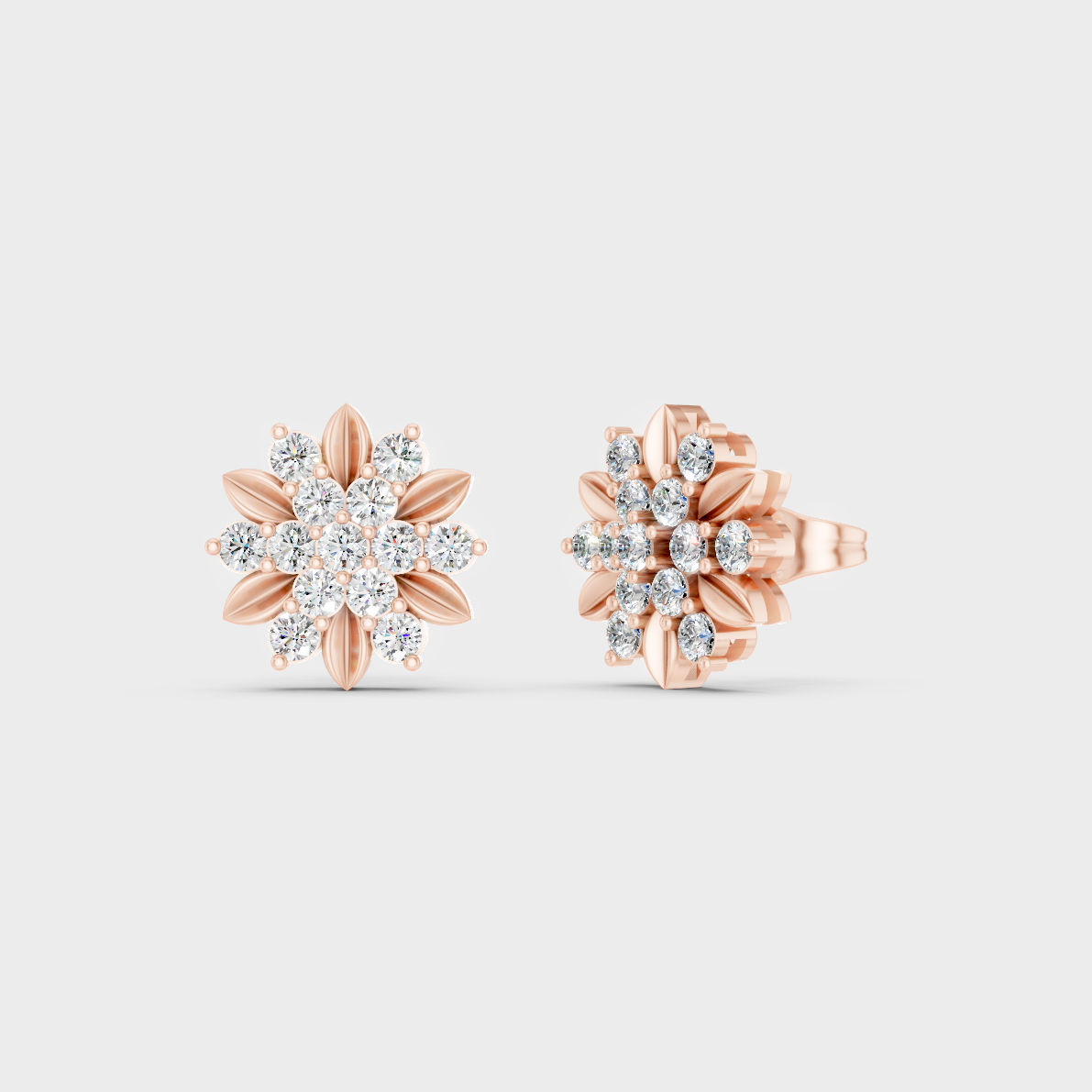 Modern 18K Rose Gold Stud Earrings With 0.90 Ct TW Round Lab-Grown Diamonds