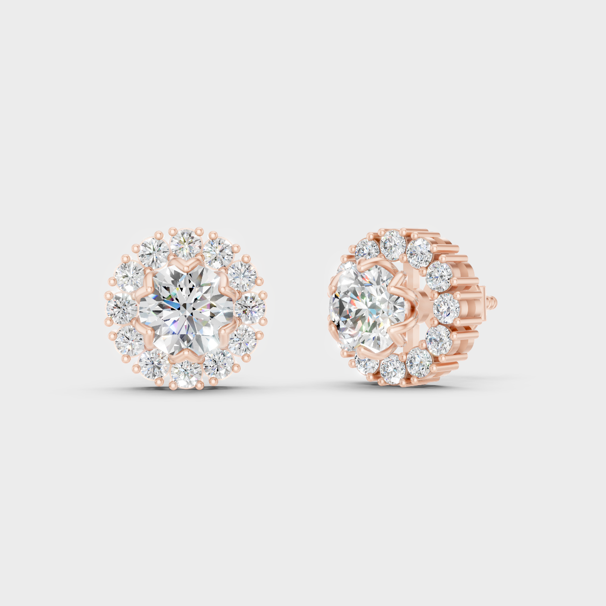 Modern 18K Rose Gold Halo Stud Earrings With 2.54 Ct TW Round Lab-Grown Diamond