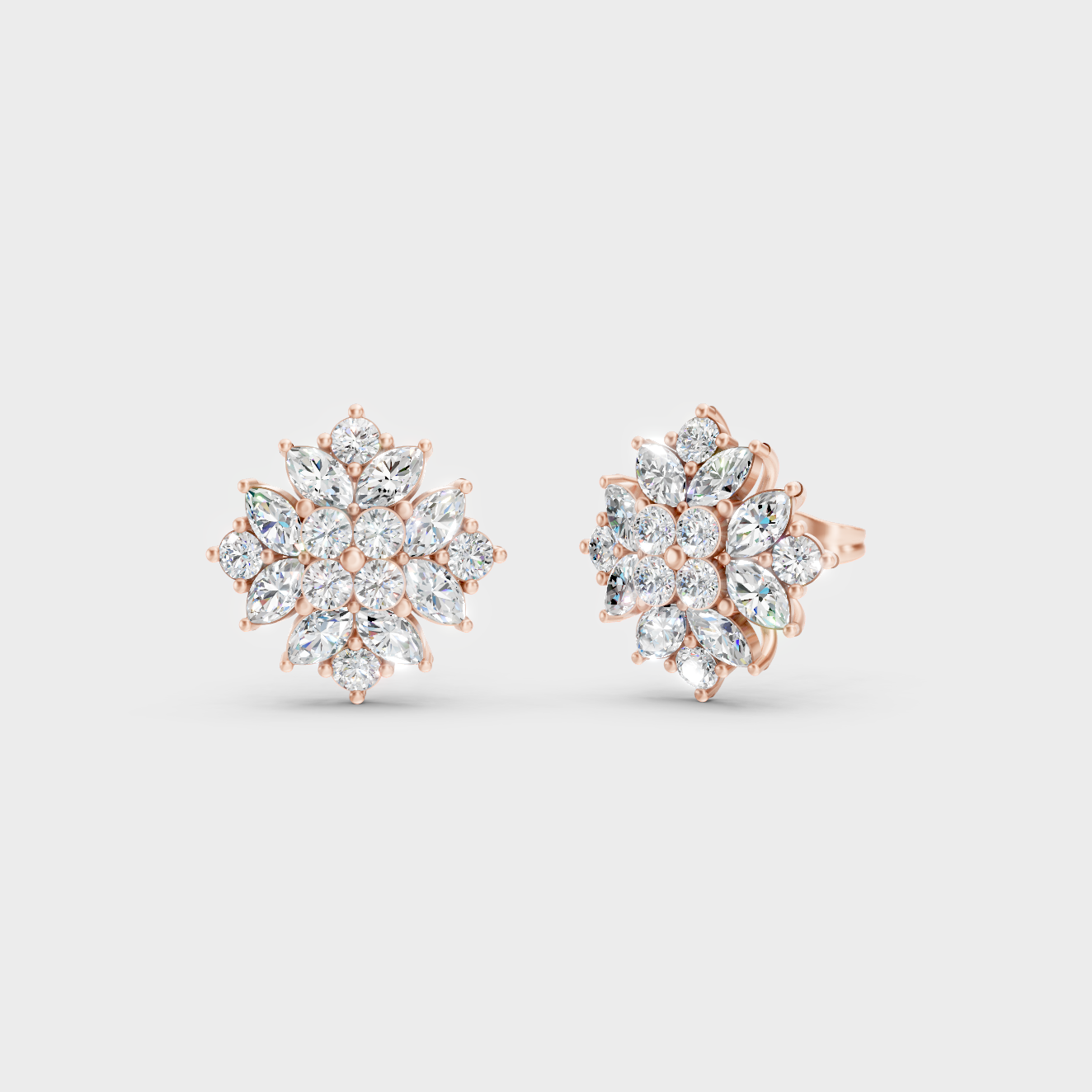 Modern 18K Rose Gold Stud Earrings With 2.6 Ct TW Round And Marquise Lab-Grown Diamonds