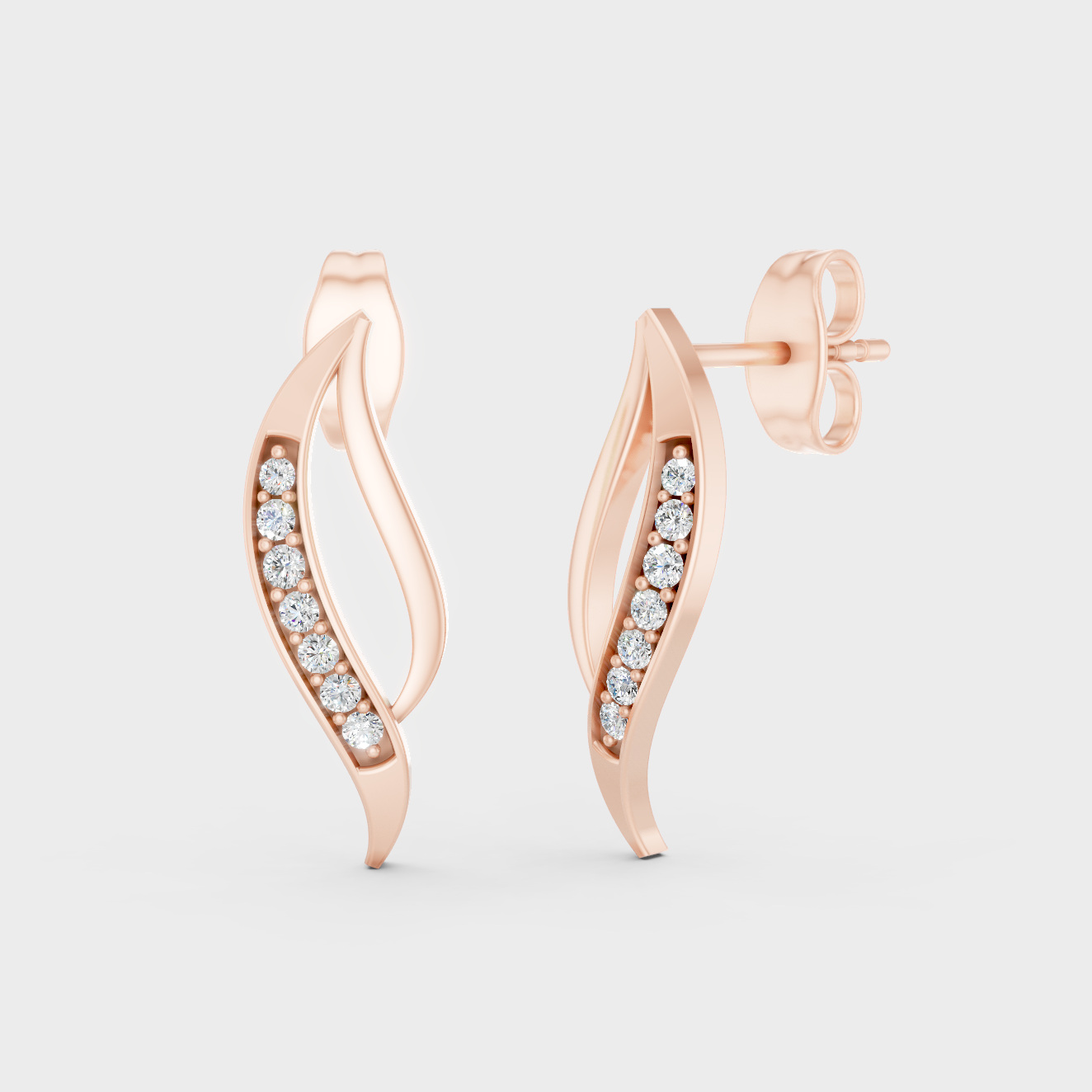 Modern 18K Rose Gold Stud Earrings With 0.14 Ct TW Round Lab-Grown Diamonds