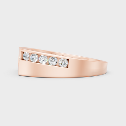 High-Polish Rose Gold 0.55 Carat Round Lab Diamond Men’s Ring For Subtle Sparkle