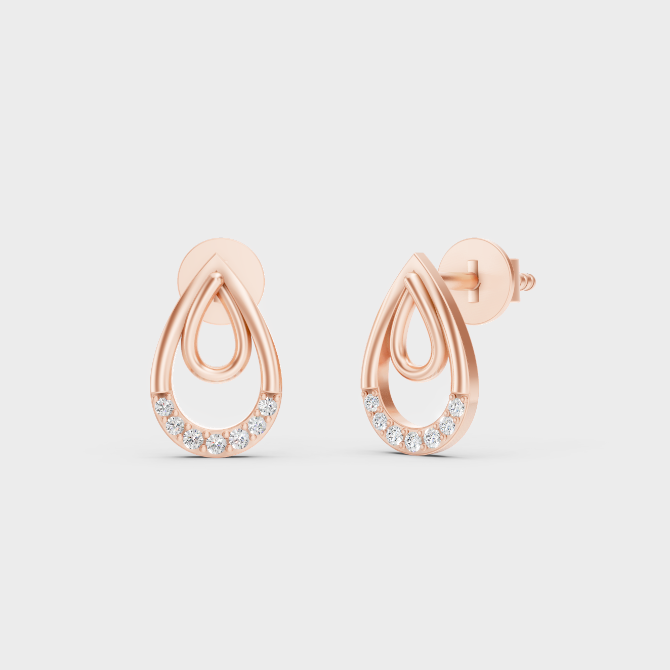 Modern 18K Rose Gold Stud Earrings With 0.76 Ct TW Round Lab-Grown Diamonds