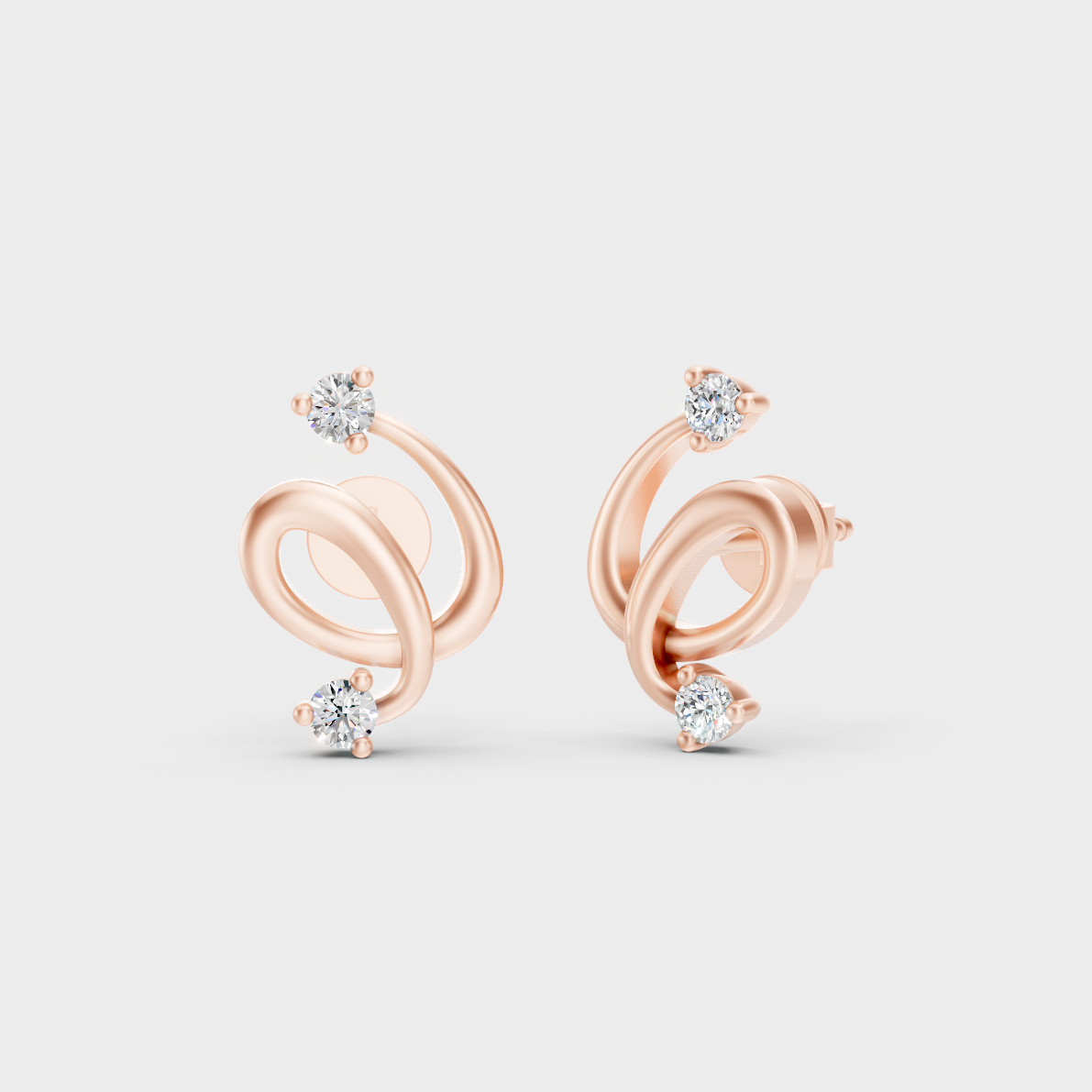 Modern 18K Rose Gold Stud Earrings With 0.08 Ct TW Round Lab-Grown Diamonds 