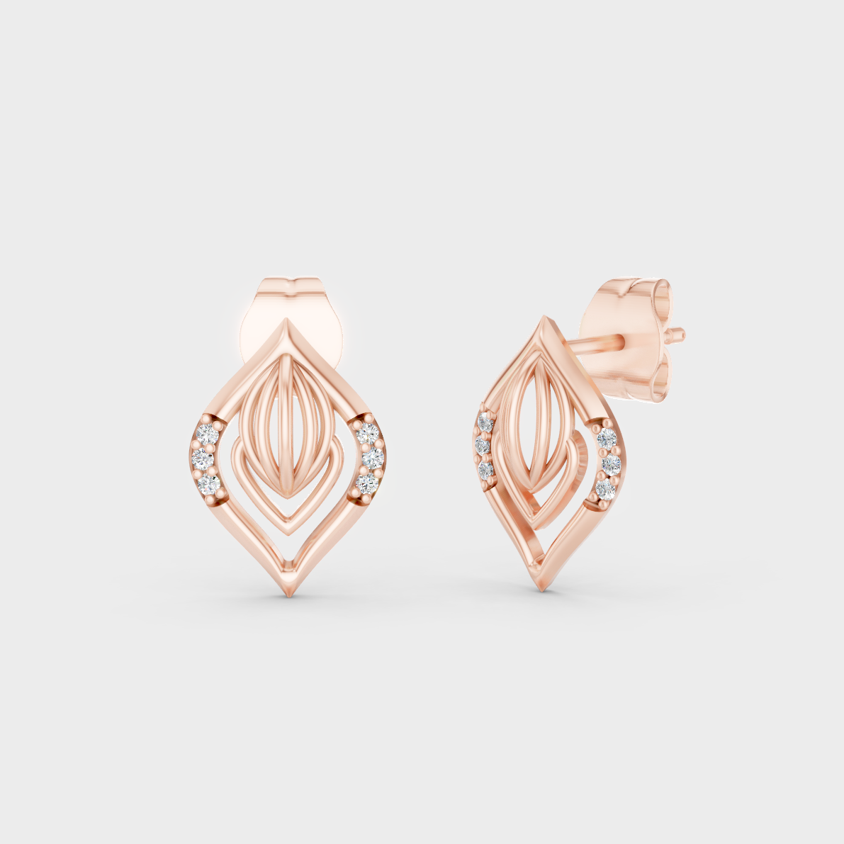 Modern 18K Rose Gold Stud Earrings With 0.06 Ct TW Round Lab-Grown Diamonds