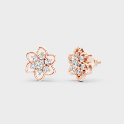 Modern 18K Rose Gold Stud Earrings With 0.18 Ct TW Round Lab-Grown Diamonds