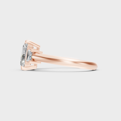 Modern 9K Rose Gold Ring With Brilliant Sustainable Radiant And Trapezoid Diamonds
