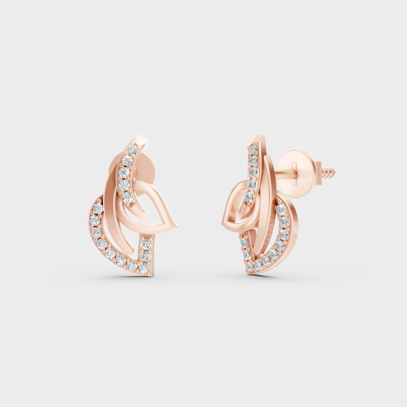 Modern 18K Rose Gold Stud Earrings With 0.12 Ct TW Round Lab-Grown Diamonds