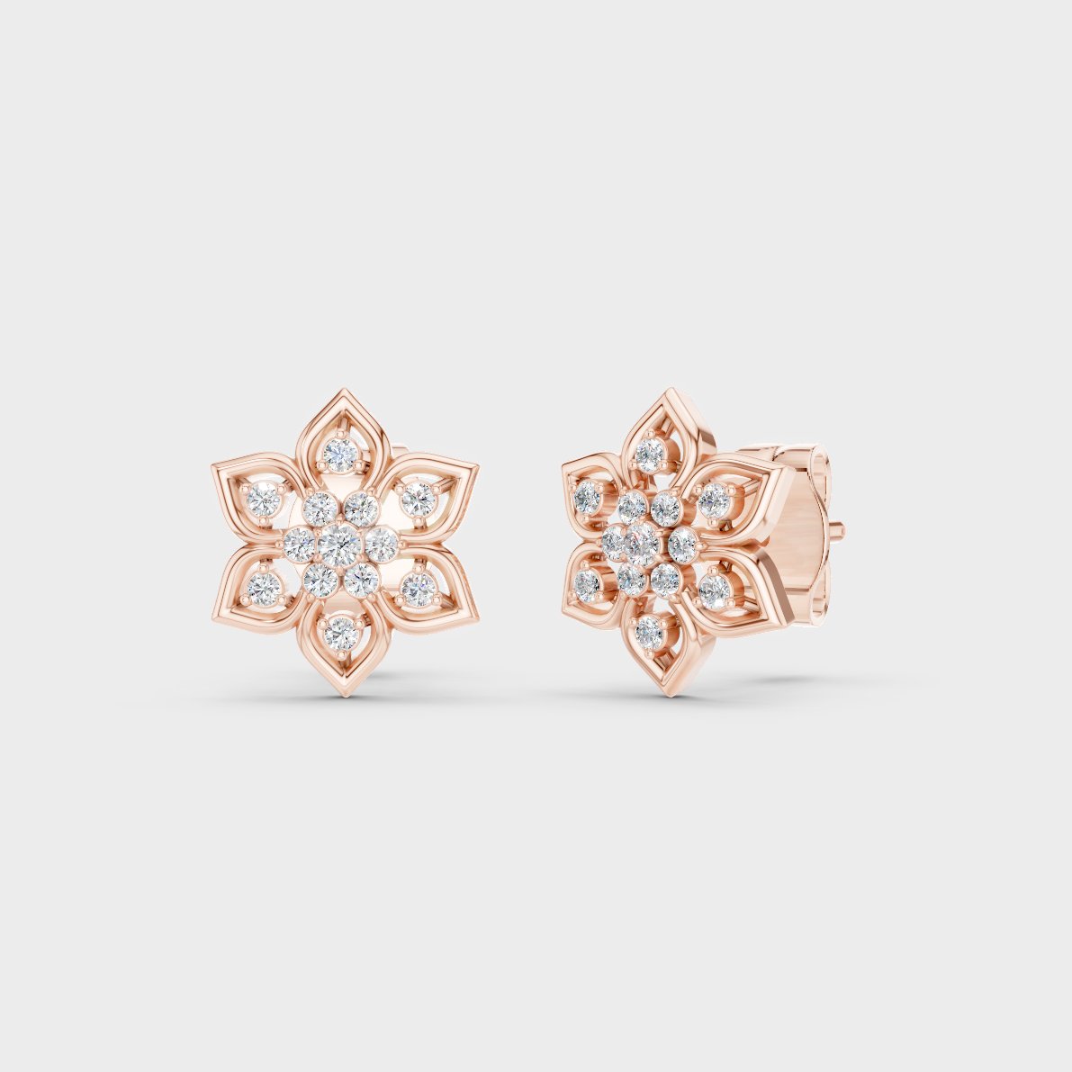 Modern 18K Rose Gold Stud Earrings With 0.14 Ct TW Round Lab-Grown Diamonds