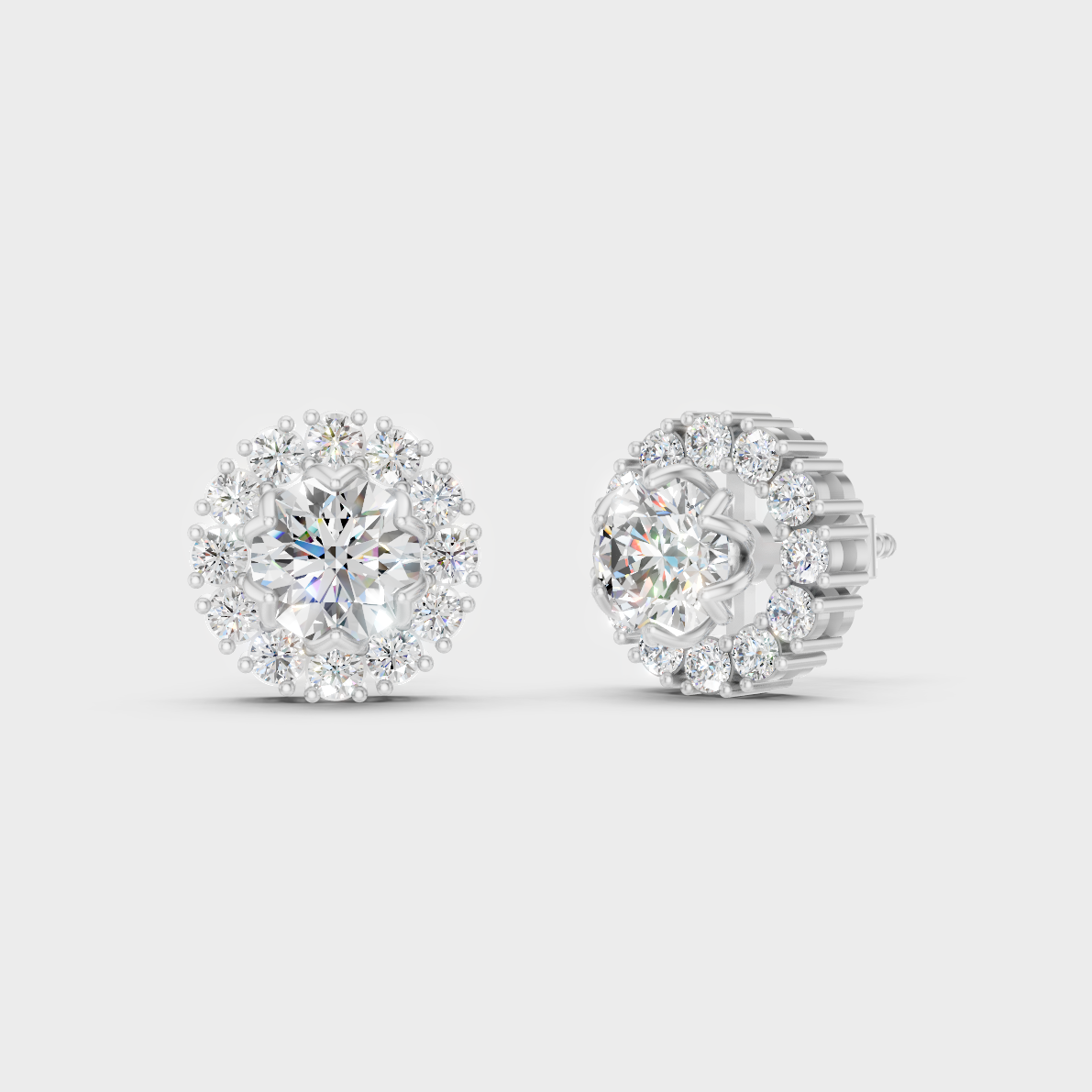 GLI Certified 2.54 Ct TW Round-Cut Lab-Grown Diamond Halo Stud Earrings In 14K White Gold