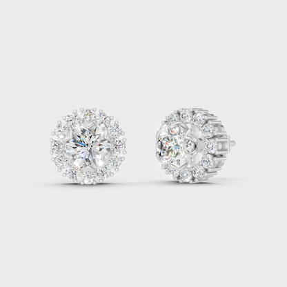 GLI Certified 2.54 Ct TW Round-Cut Lab-Grown Diamond Halo Stud Earrings In 14K White Gold