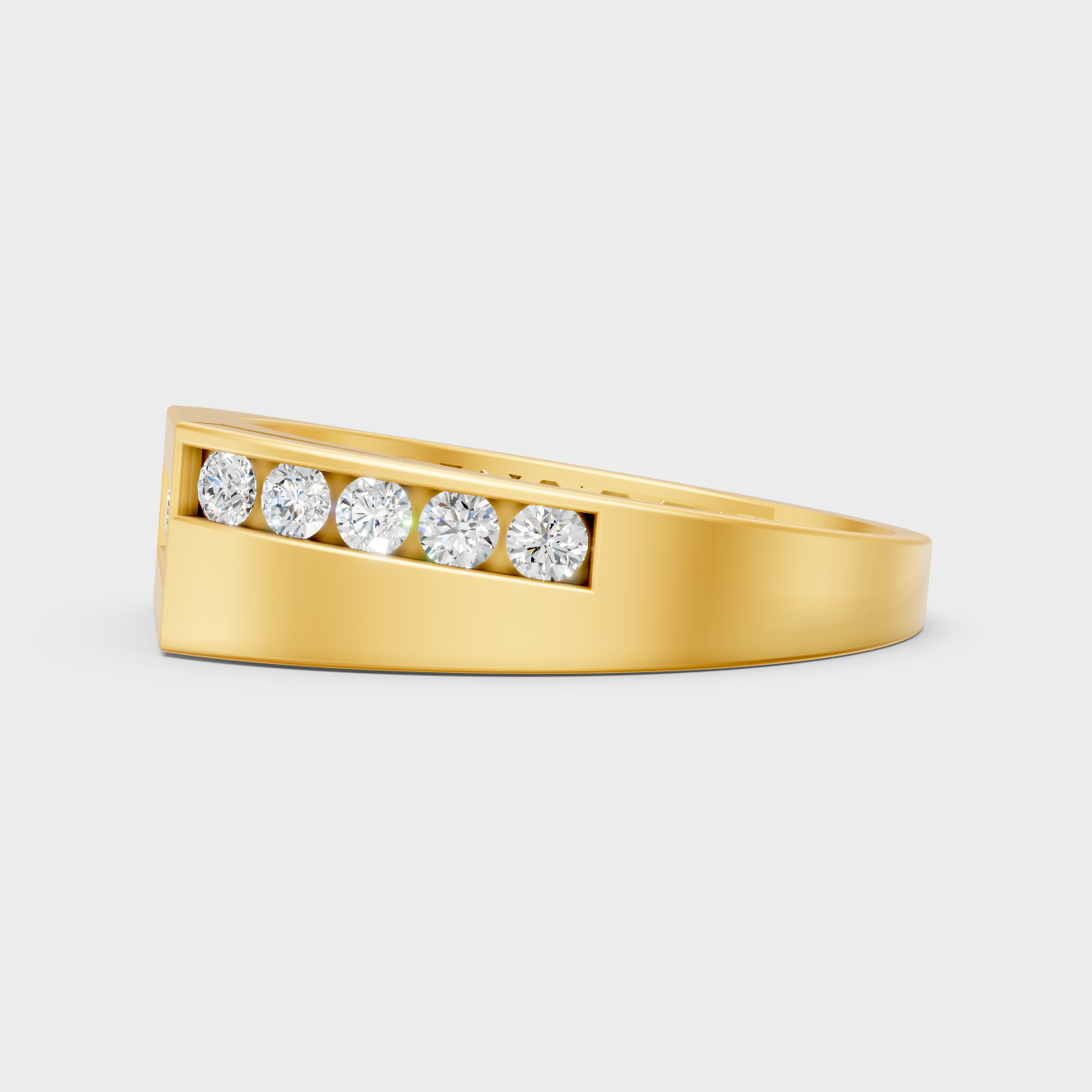  Radiant Yellow Gold Men’s Statement Band With Certified 0.55Ct Round Solitaire