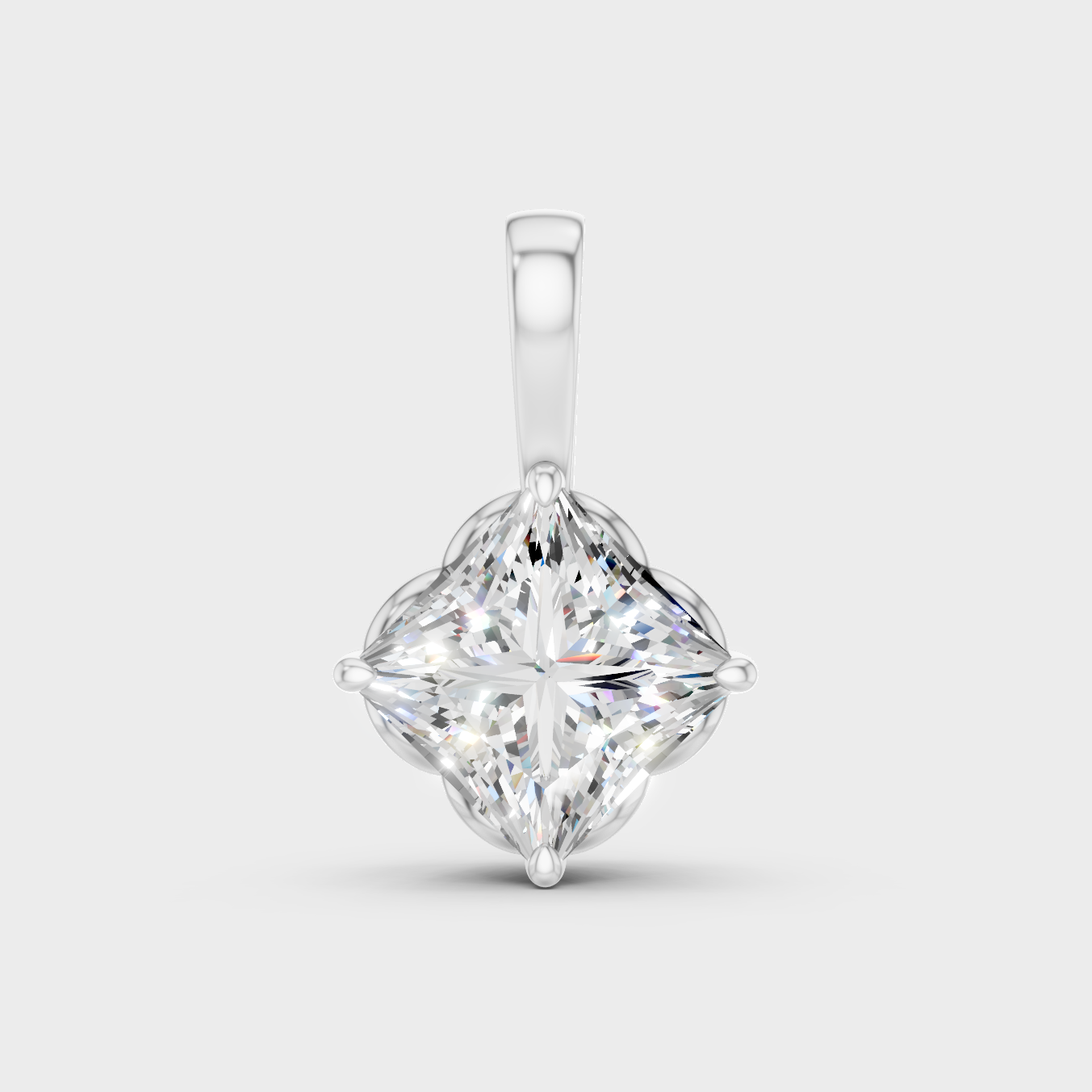 Sleek 18K White Gold Princess-Cut Pendant Featuring Lab-Grown Diamond