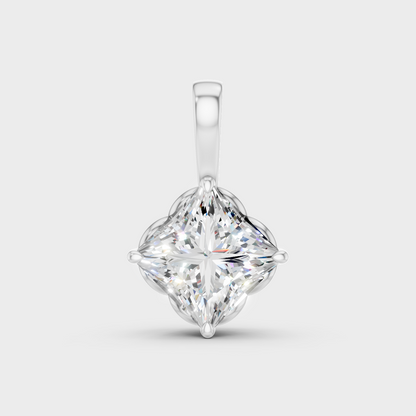 Sleek 18K White Gold Princess-Cut Pendant Featuring Lab-Grown Diamond
