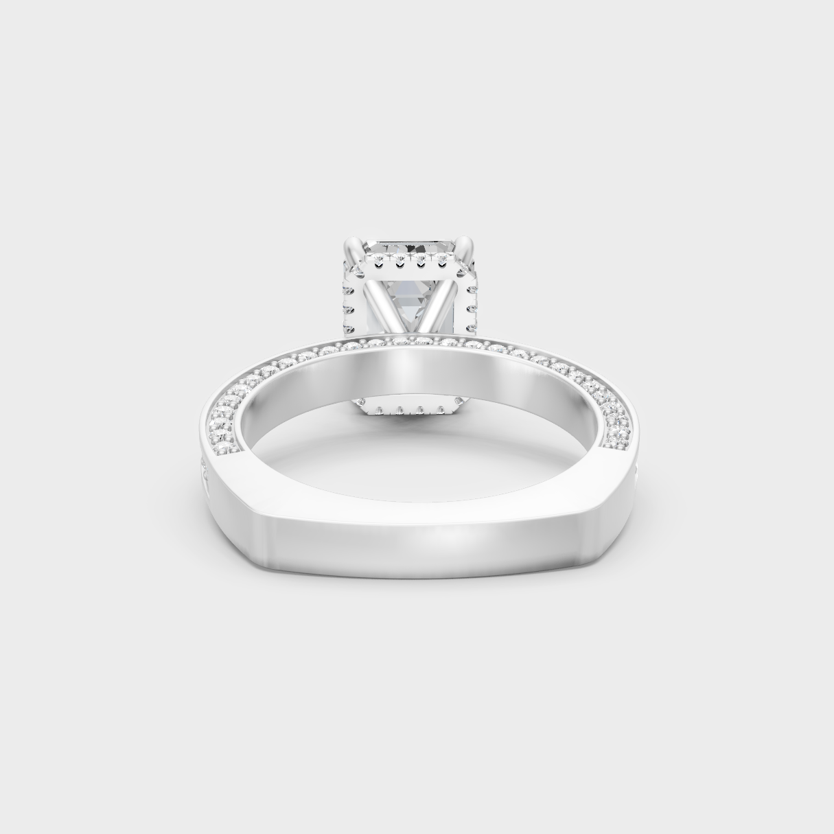 Premium White Gold Jewelry Showcasing Emerald-Cut Hidden Halo Design