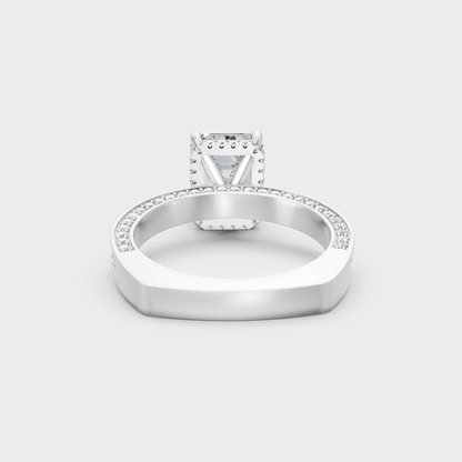 Premium White Gold Jewelry Showcasing Emerald-Cut Hidden Halo Design