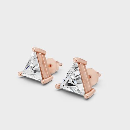 Luxury 0.65 Ct Each Triangle Diamond Earrings Rose Gold