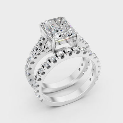 Platinum Radiant And Round Cut Diamond Ring Set Luxury Design