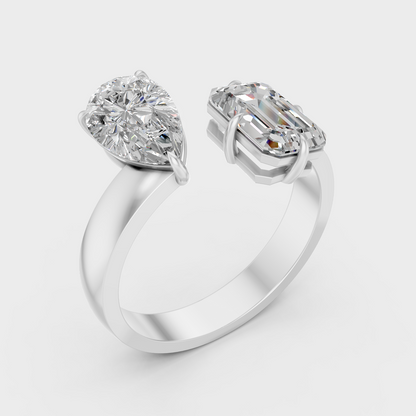 Platinum Toi Et Moi Ring With Emerald And Pear Cut Diamonds