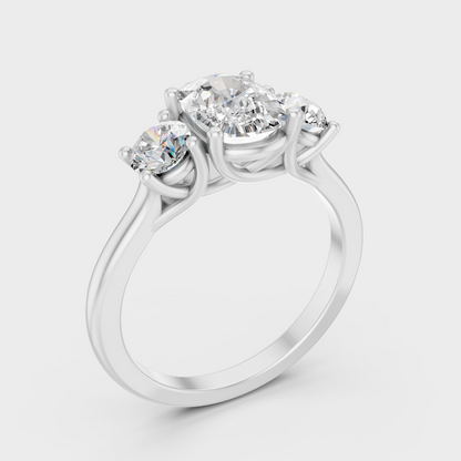 Platinum Cushion And Round Cut Diamond Three Stone Ring Luxury Design
