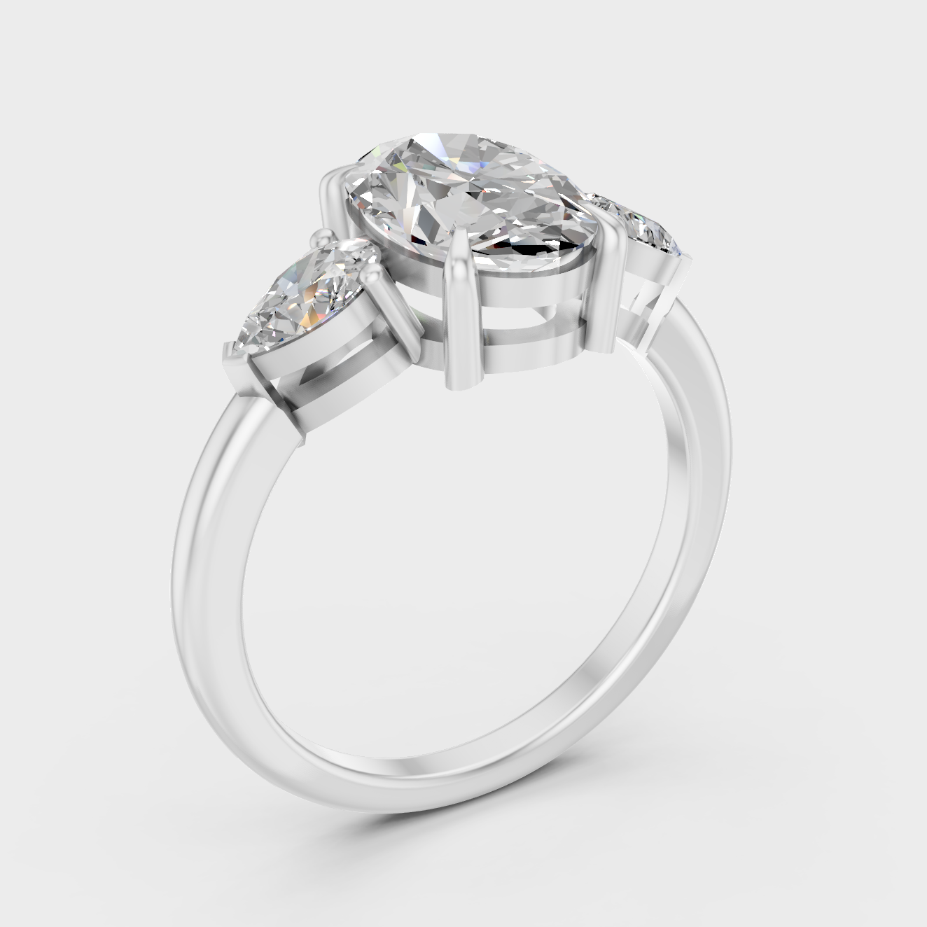 Platinum Oval And Pear Diamond Three Stone Ring Luxury Design