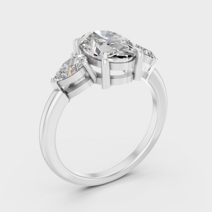 Platinum Oval And Pear Diamond Three Stone Ring Luxury Design