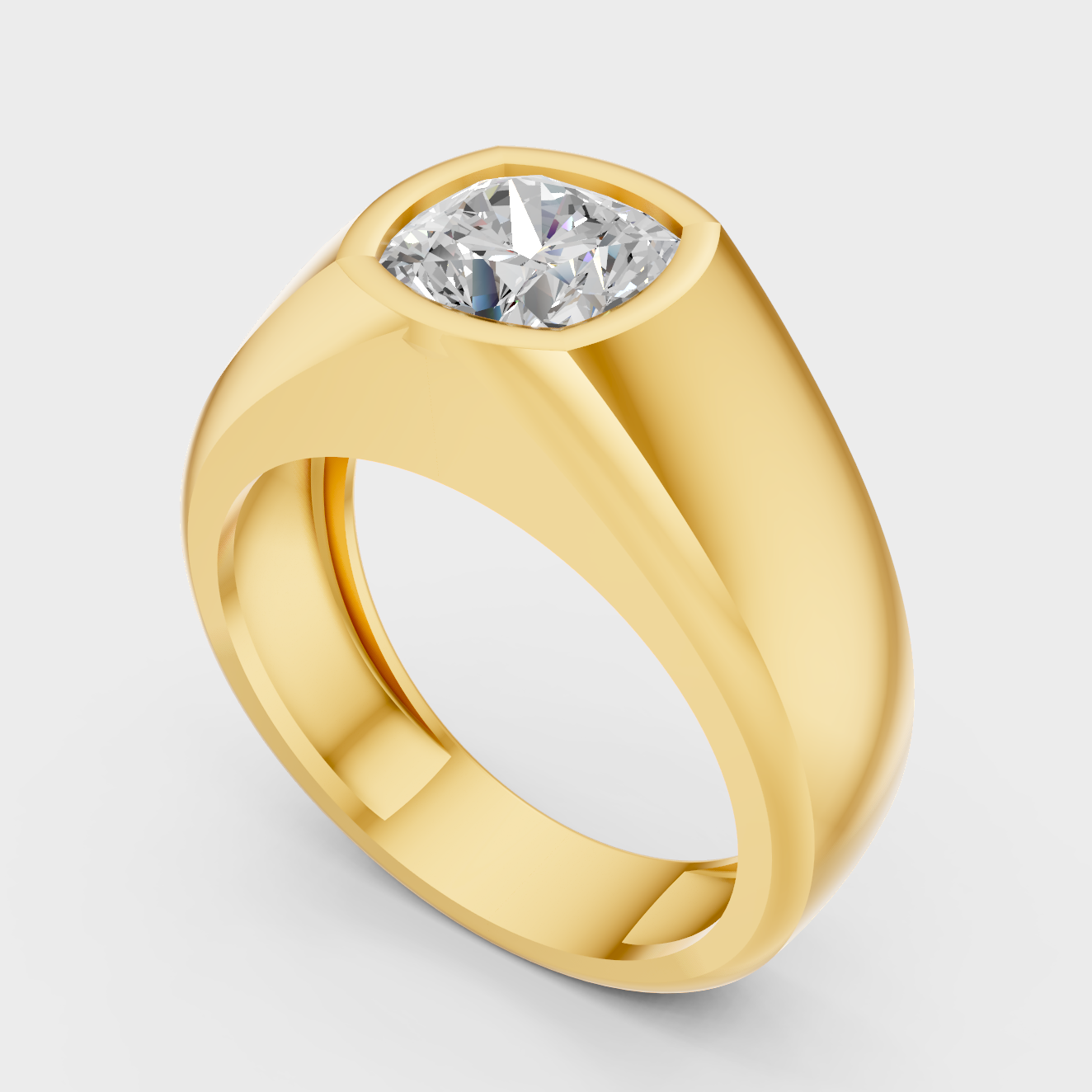 Designer Mens Cushion Diamond Ring In Yellow Gold