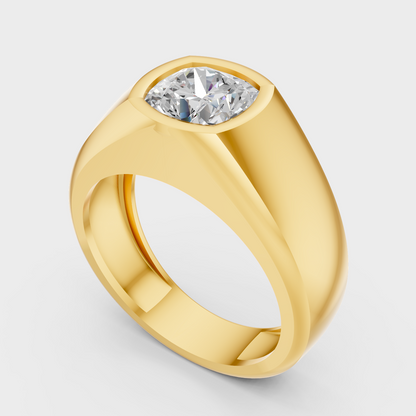Designer Mens Cushion Diamond Ring In Yellow Gold