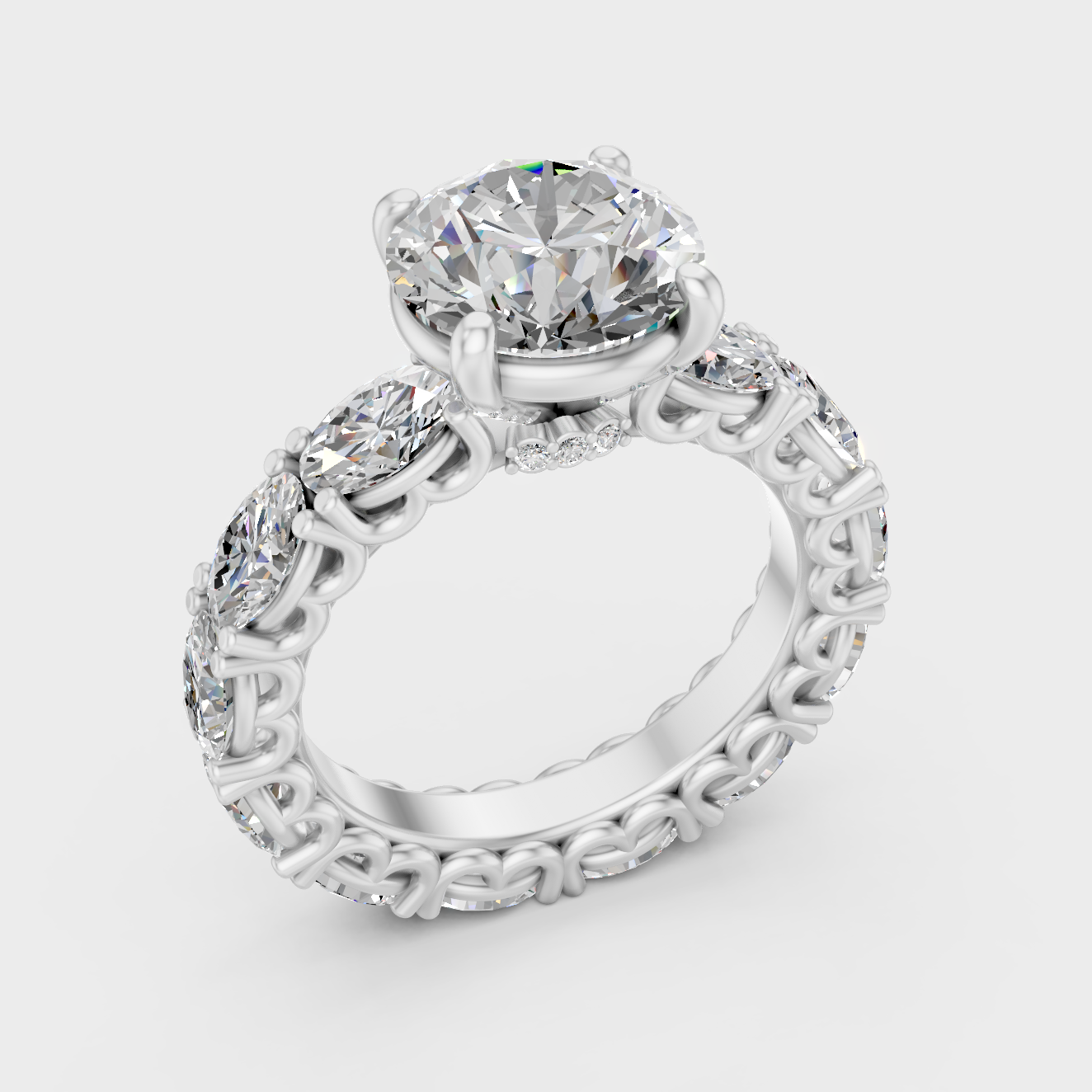 Platinum Round And Oval Cut Diamond Ring Luxury Design