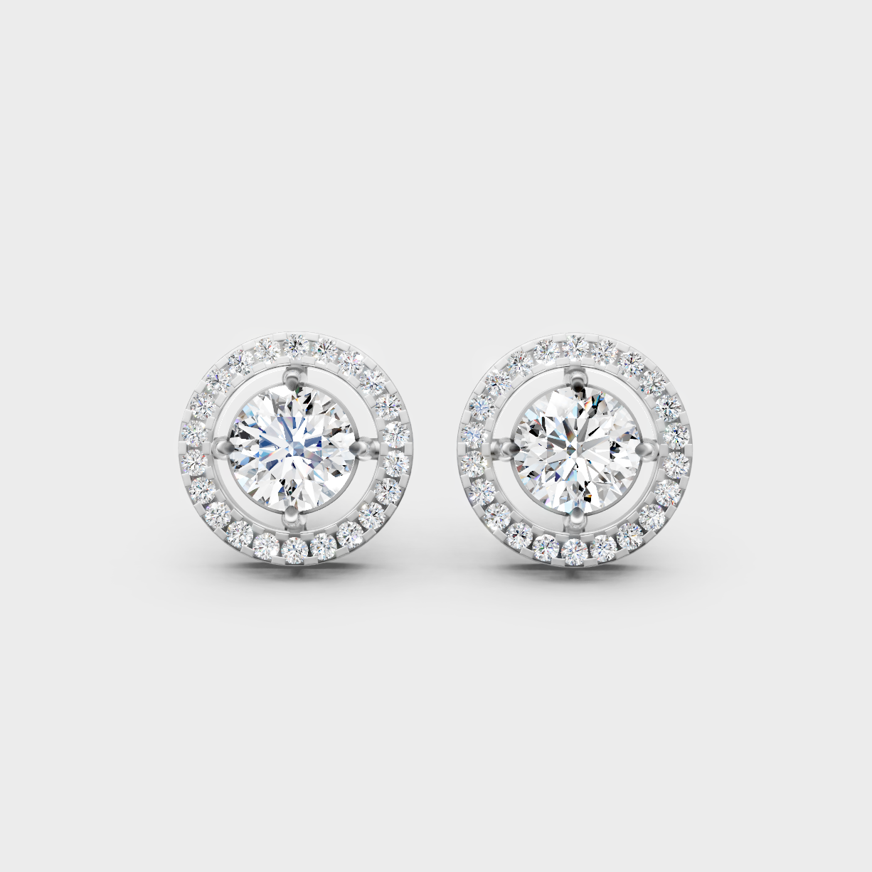 2.55 Ct Total Round Cut Lab-Grown Diamond Halo Stud Earrings 1.275 Ct Each In White Gold