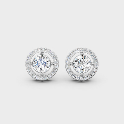 2.55 Ct Total Round Cut Lab-Grown Diamond Halo Stud Earrings 1.275 Ct Each In White Gold
