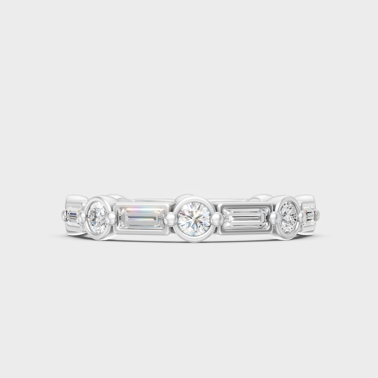 Certified 0.87 Carat Round And Baguette-Cut Lab-Grown Diamond Band In 14K White Gold