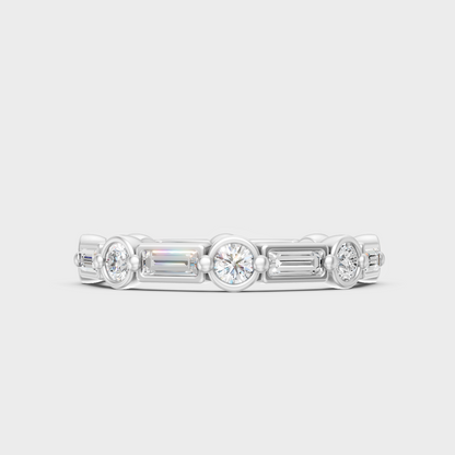 Certified 0.87 Carat Round And Baguette-Cut Lab-Grown Diamond Band In 14K White Gold