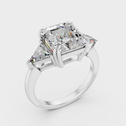 Platinum Square Emerald Cut Diamond Three Stone Ring Luxury Design