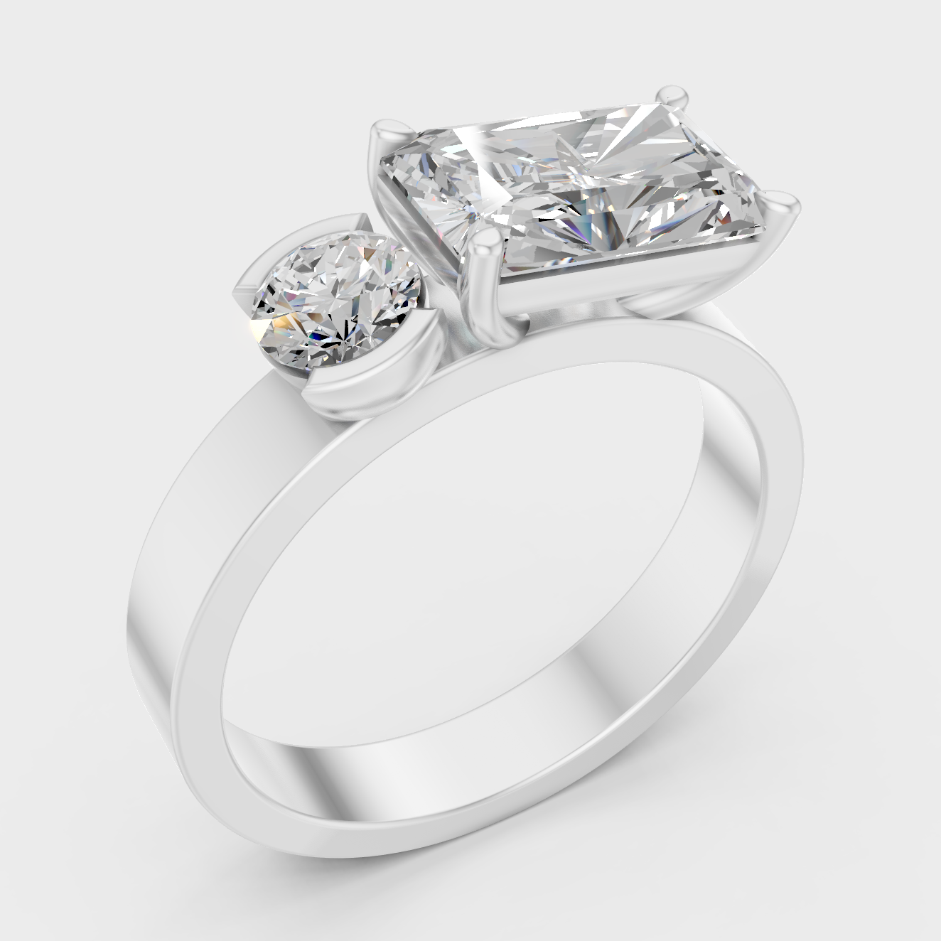 1.75 Ct Emerald & Round Lab-Grown Diamond Two-Stone Ring in