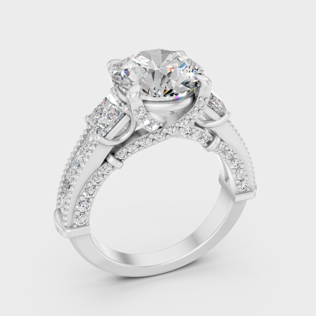 Platinum Round And Princess Cut Diamond Ring Luxury Design