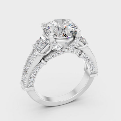 Platinum Round And Princess Cut Diamond Ring Luxury Design