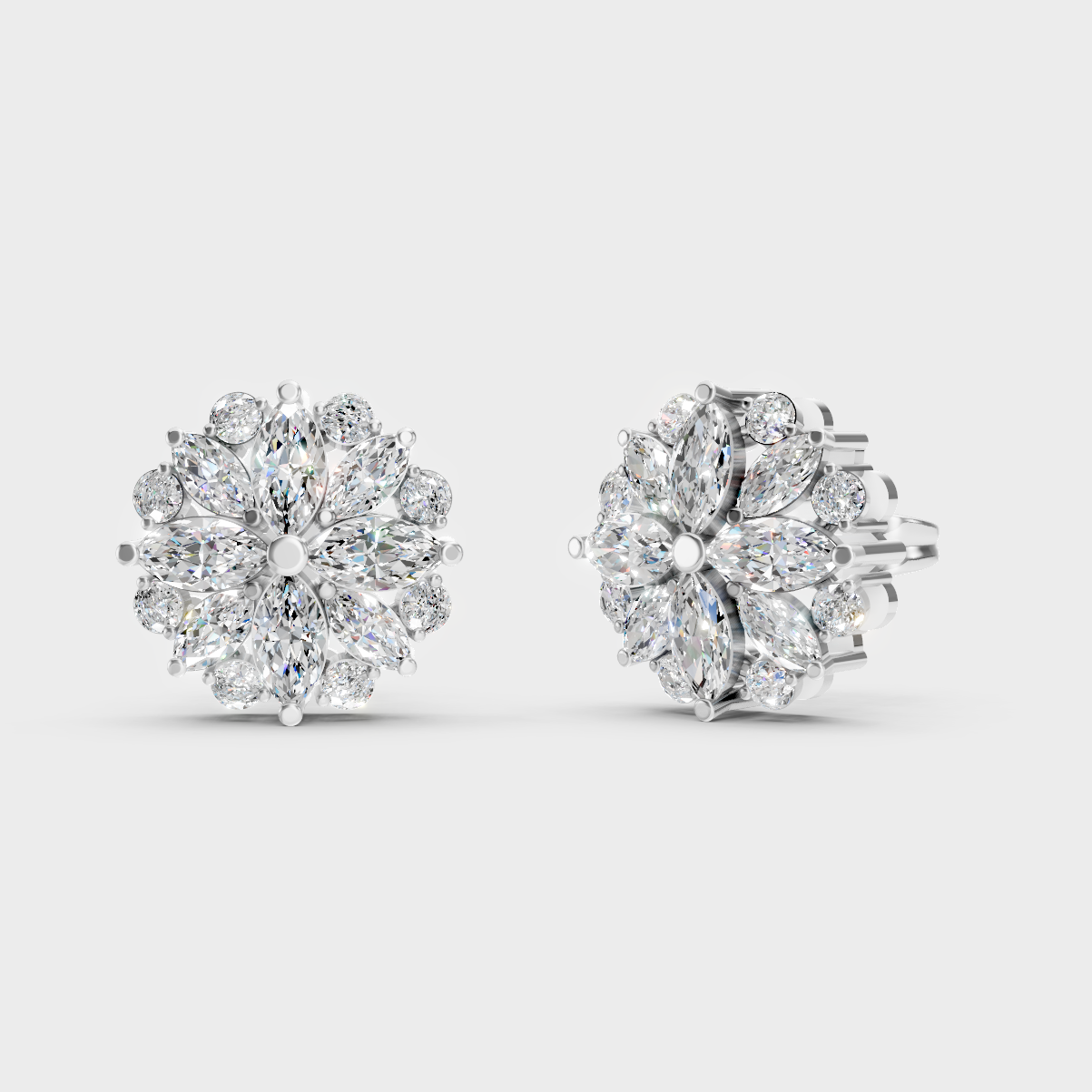 GLI Certified 1.64 Ct TW Round And Marquise Lab-Grown Diamond Stud Earrings In 14K White Gold