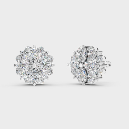 GLI Certified 1.64 Ct TW Round And Marquise Lab-Grown Diamond Stud Earrings In 14K White Gold